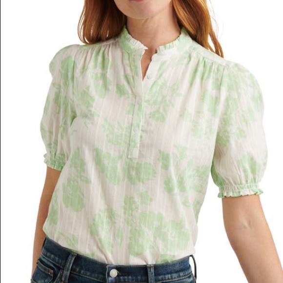 Lucky Brand Puff Sleeve Popover Blouse Green Multi Floral Size Extra Large NWT - Picture 13 of 13